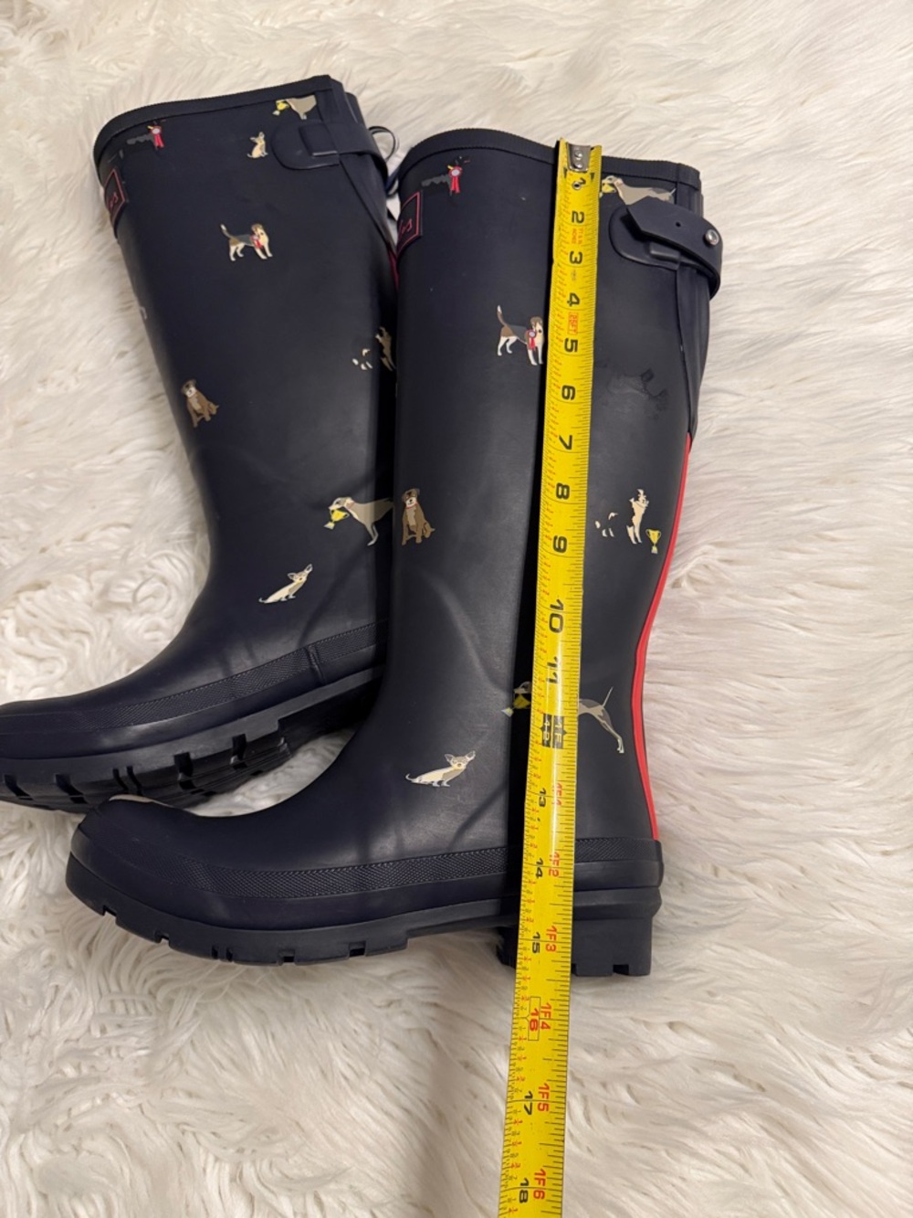 Joules Black Rain Boots with Dog Print and Red Trim size 5 brand new with tag - Picture 9 of 12